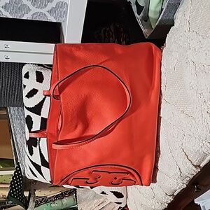 Tory Burch Red Leather Tote Bag
